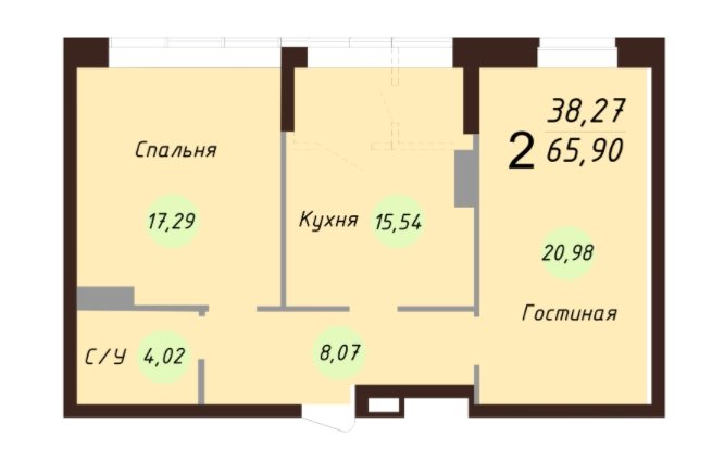 1 этаж 2-комнатн. 68.2 кв.м.